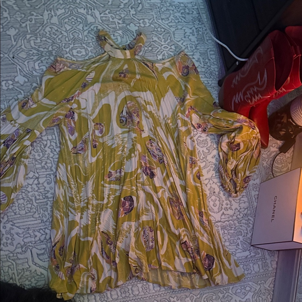 Free People Long Sleeve Dress in Yellow and Purple